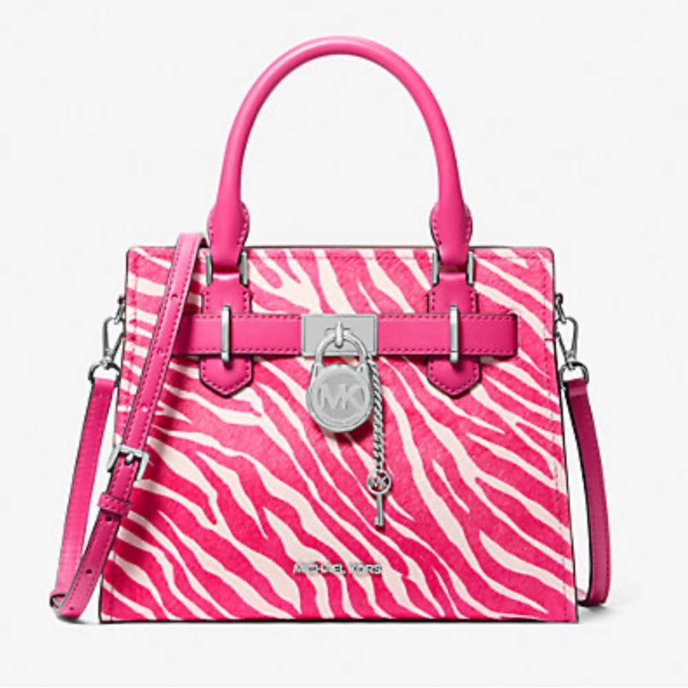 💖 NWT Michael Kors Small Hamilton Satchel Dragonfruit Zebra Calf Hair 💖